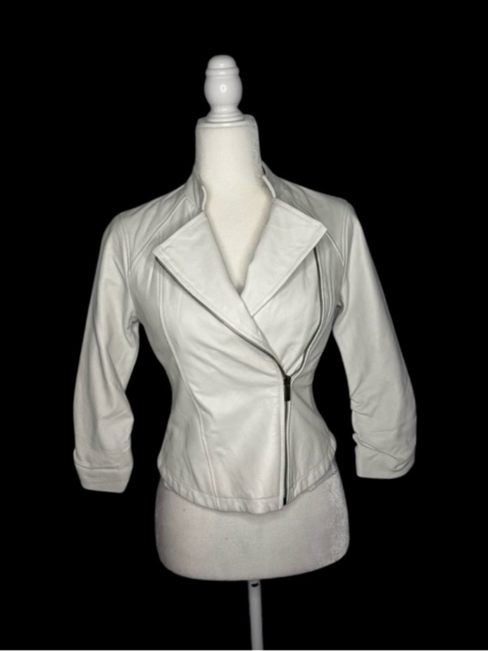 bebe Cream Cropped Leather Jacket - Picture 3 of 13